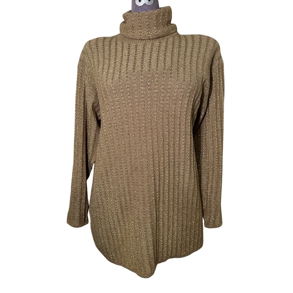 Jeanne Pierre Long sleeve oversized gold turtleneck sweater Sz lg C-description